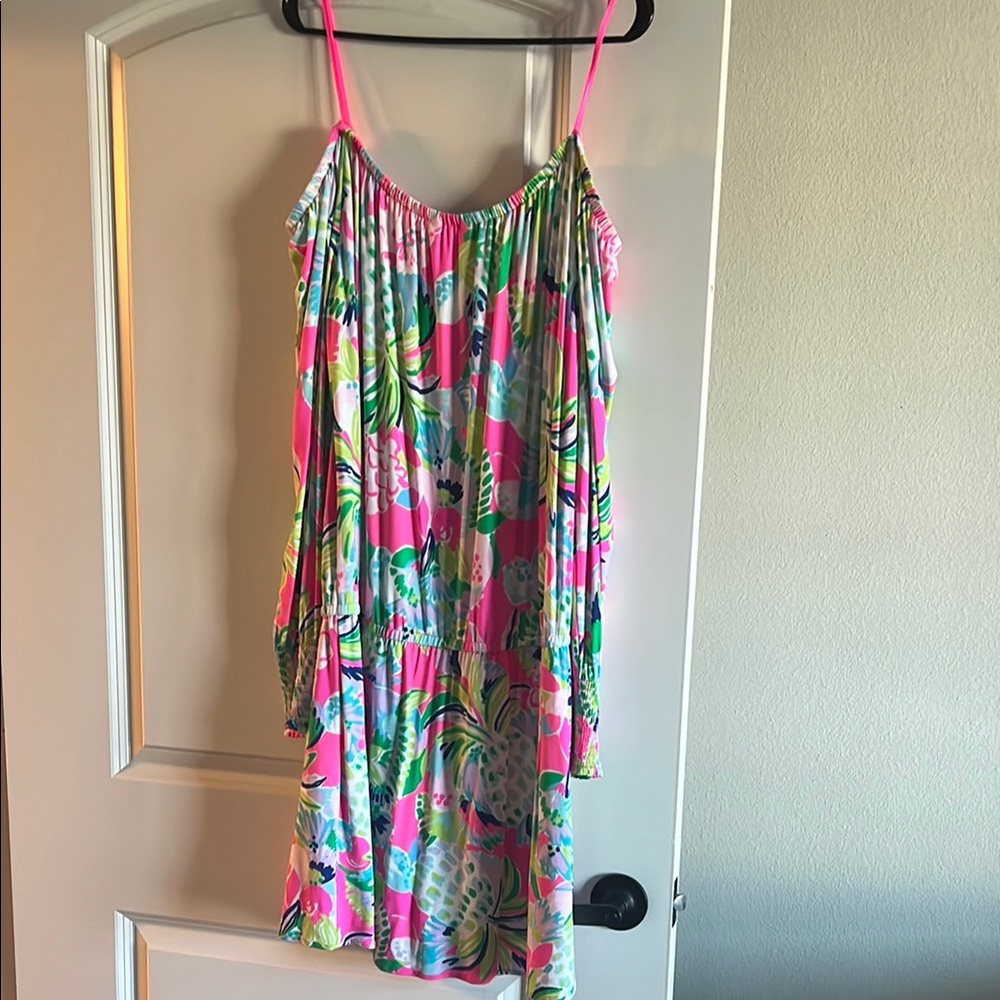 LILY PULITZER PINK OFF THE SHOULDER LONG SLEEVED SKORT ROMPER